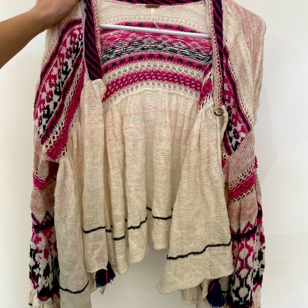 FreePeople Cardigan Size Medium. Bell sleeves and crochet stitching